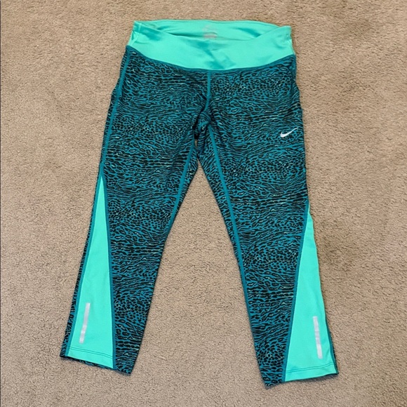 Nike Women's Aqua and Black Leggings - Picture 1 of 8